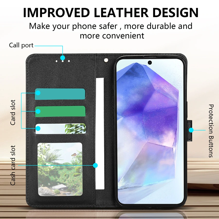 Leather Wallet Case with Card Slot, Photo Frame, and Magnetic Flip Kickstand - Shockproof Cover