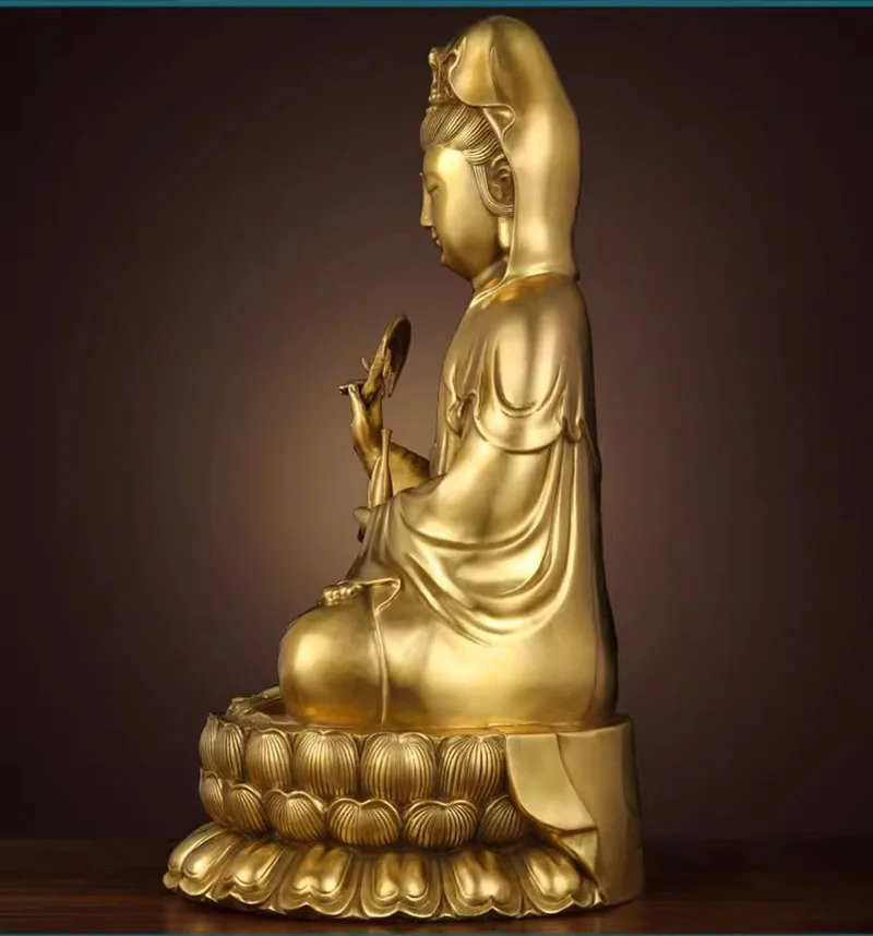 Pure Brass Guanyin Statue South Sea Lotus Seat Bodhisattva, Buddhist Altar Decor,  Blessing Figurine,  Handmade Copper Avalokite