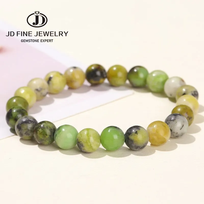 Jd Natural Pink Opal Beads Bracciale Per Donna Round Stone Green Opal Minerals Stone Bangles Female Summer Single Loop Wrist
