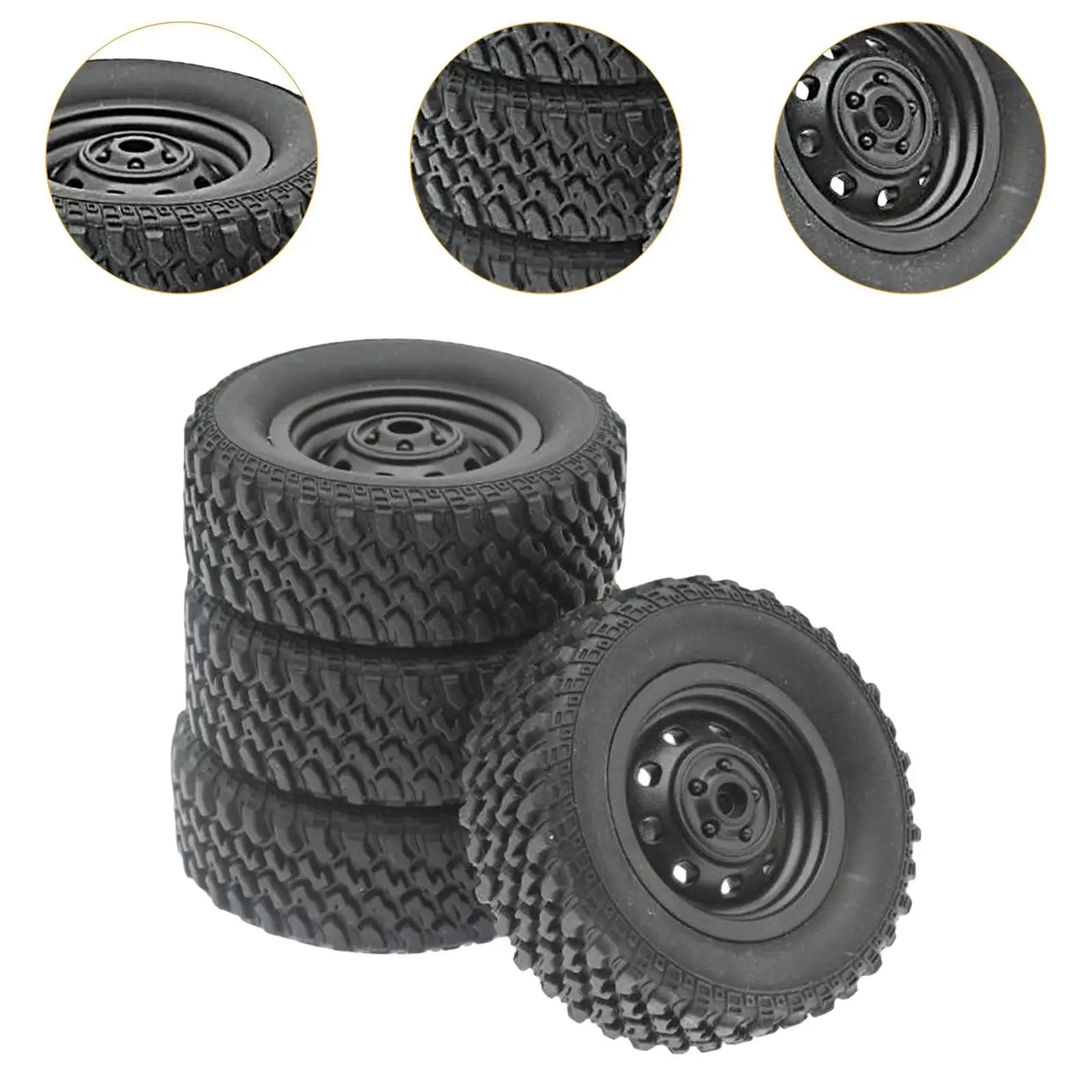4x RC Wheels and Tires Set RC Upgrade Part Rubber Tires Set RC Tires with Wheel Rim for MN82 MN78 1/12 RC Crawler Car Trucks 5