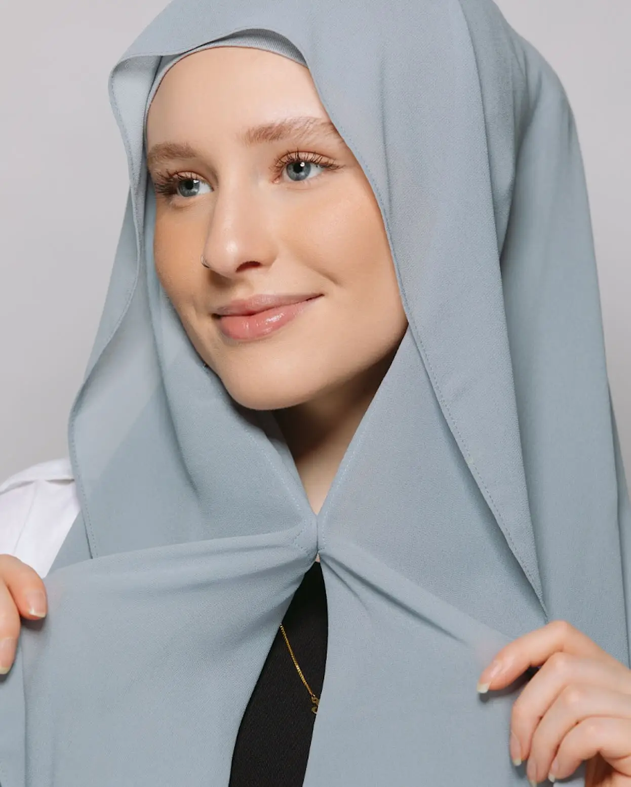 Chiffon Instant Hijab With Bulit-in Magnets Muslim Woman Hijab Solid Color Easy To Wear Shawl Wrap With Undercap Famme Headscarf 3