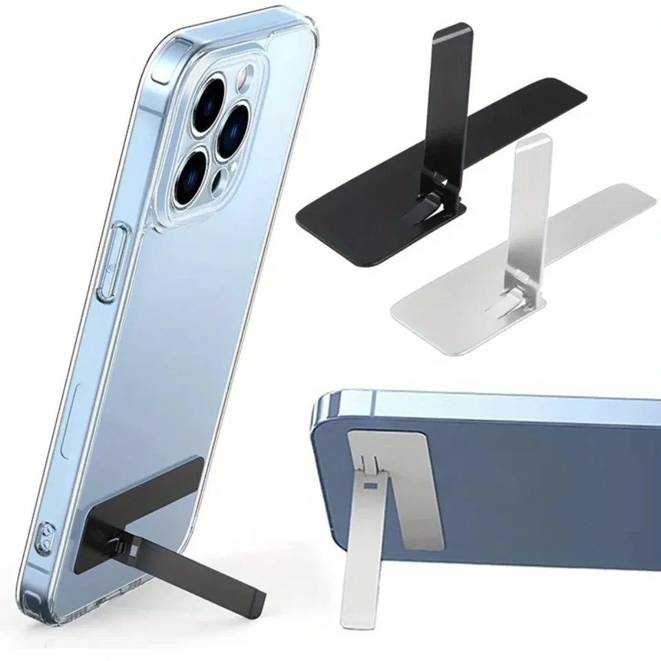 2pcs Ultra Thin Mini Phone Kickstand Universal Desktop Phone Holder Stand Metal Steel Folding Desk Bracket For IPhone/ Samsung