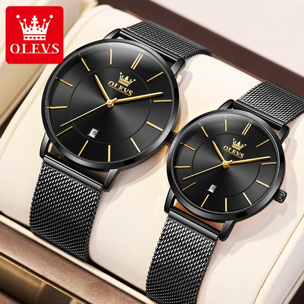 OLEVS Couple Watches Quartz Wrist Watches Ultra-thin Dial Waterproof Stainless Steel Mesh Belt Fashion Watch for Men Reloj Mujer