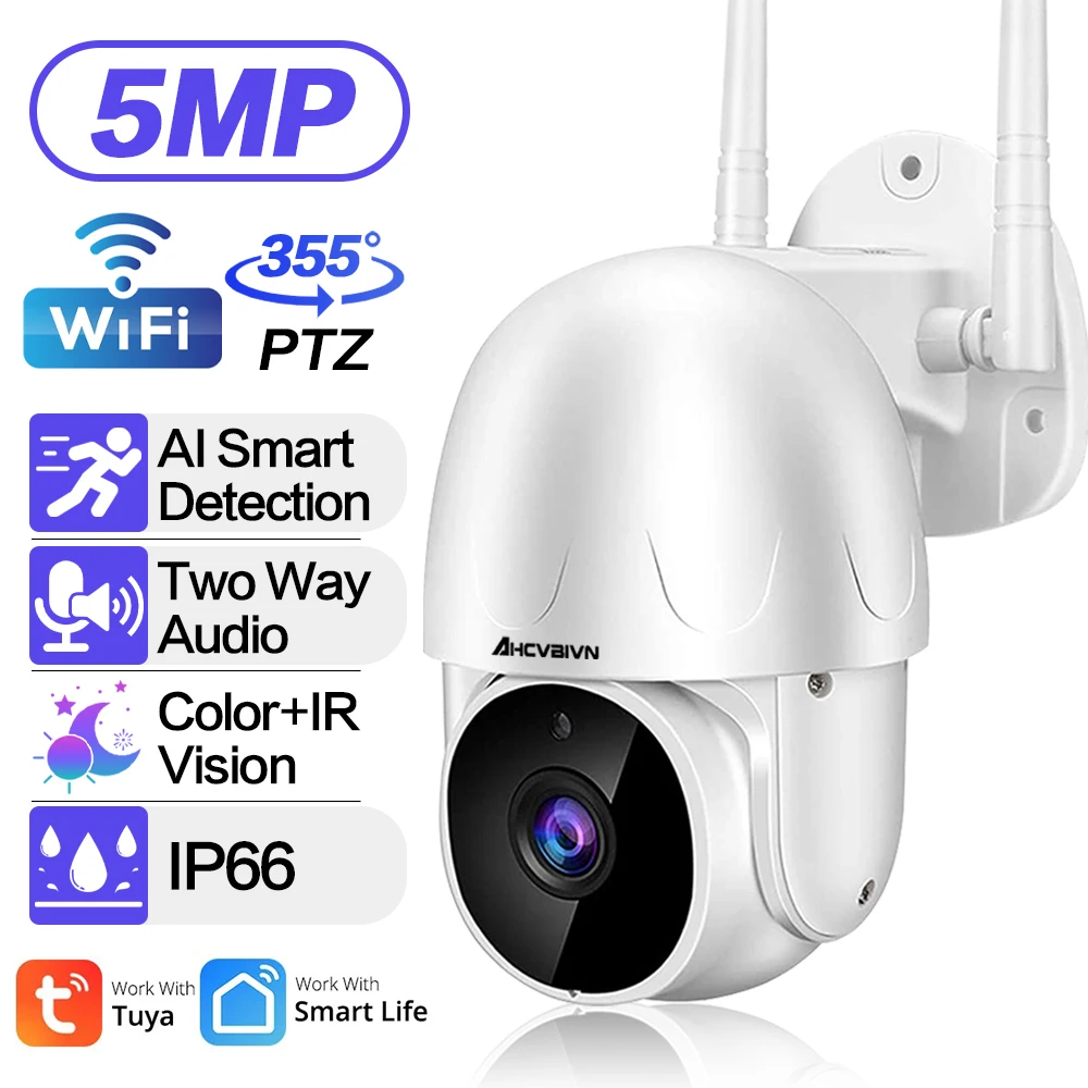 Ahcvbivn 5Mp Wifi Ptz Telecamera Ip Tuya Smart Home Monitor Sicurezza Videosorveglianza Day Night Cctv Cctv Security Cam H.265