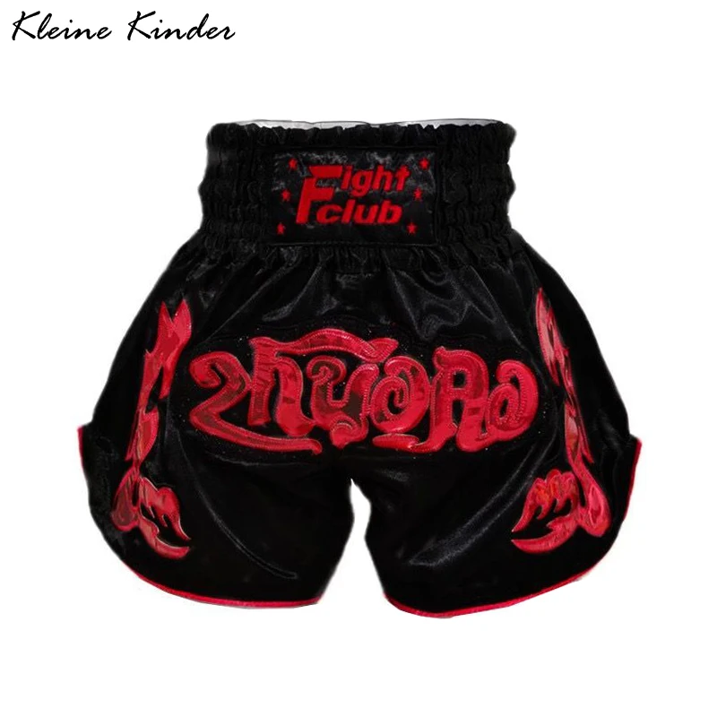 

Muay Thai Shorts Men Women Kids Boy Girl Boxing Shorts Embroidery Satin Kickboxing Training Pants Gym Grappling Cage Fight Wear