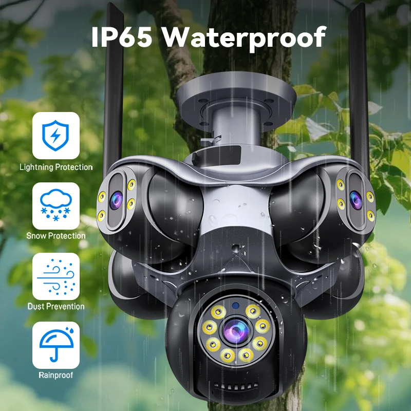 25MP 5-Lens Home Security Camera 5-Screen Split View WiFi IP CCTV 720° PTZ Auto Tracking 10K Night Vision Waterproof Outdoor Cam 6