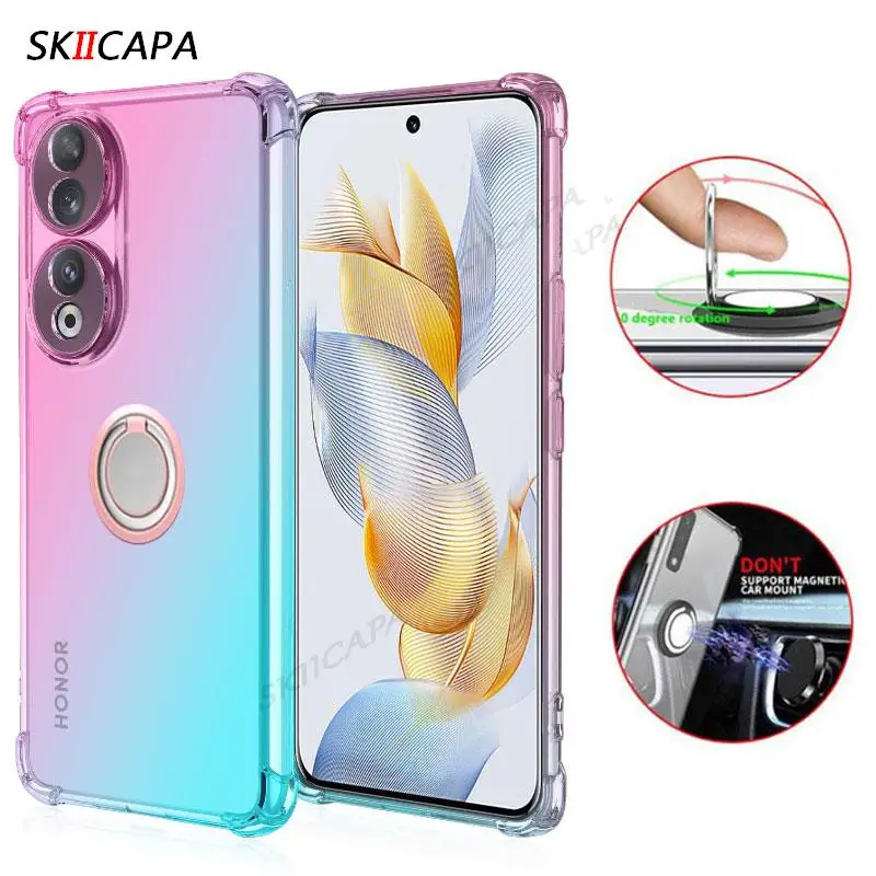 Translucent Gradient Silicone Case with Magnetic Ring Holder - Shockproof & Soft Cover