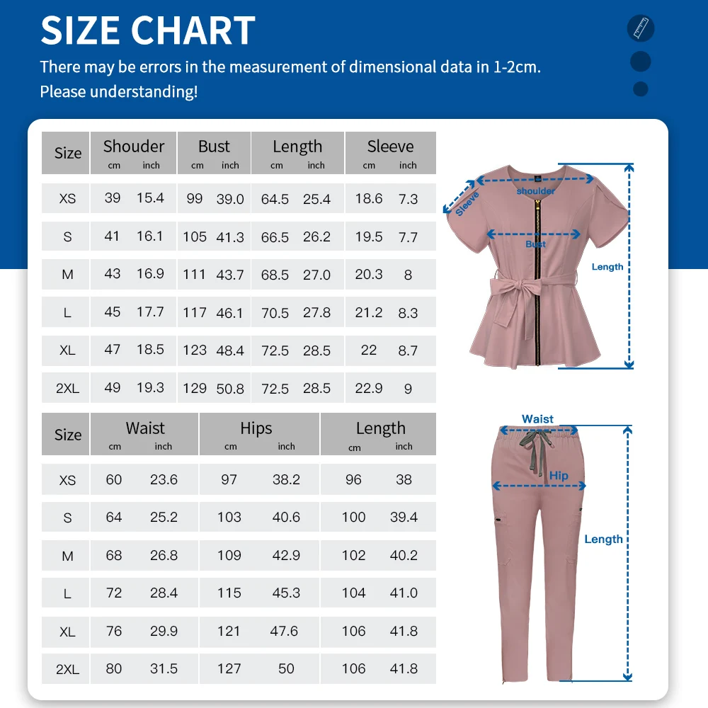 Nursing Uniform Women Summer Medical Scrubs Short Sleeve Blouse with Belt Operating Room Workwear Lab Uniforms Nurse Accessories