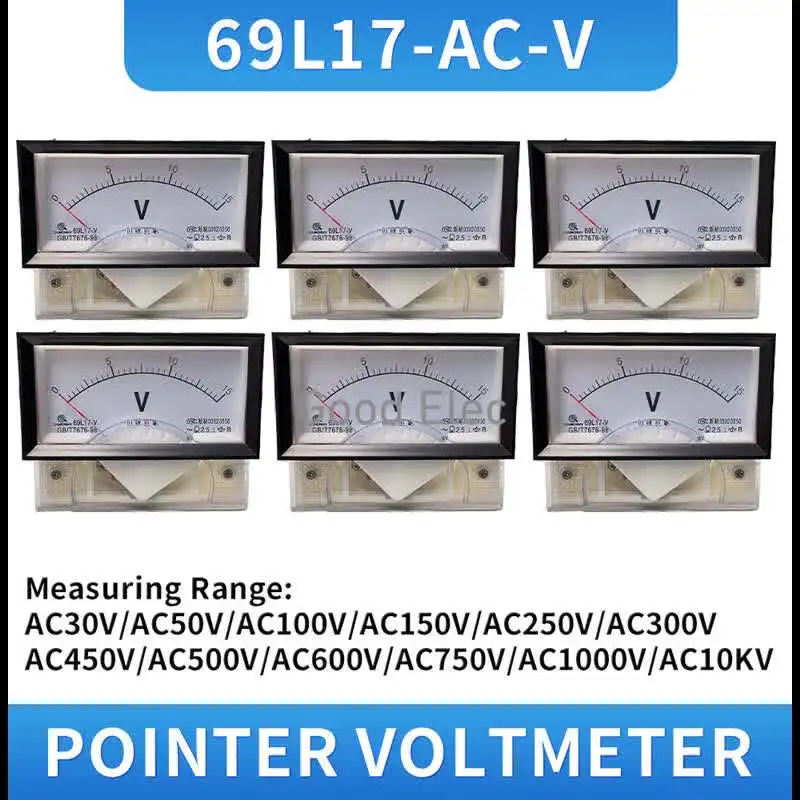 Medidor Analógico Direto Painel de Corrente Tensão AC Voltímetro 85x46mm 69L17-V 250V 300V 450