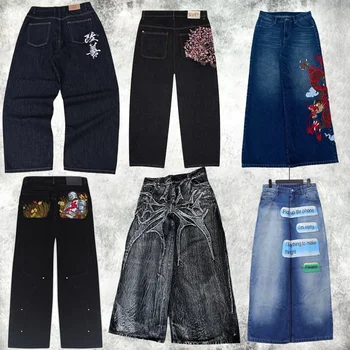 Y2K jeans high quality embroidery pattern wide leg pants Hiphop Harajuku men women denim fabric American style street wear Pants 1