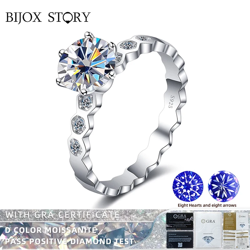 

BIJOX STORY Romantic Geometric Shape Moissanite Ring for Women 925 Sterling Silver Fine Jewelry Ring for Couple Engagement Gifts