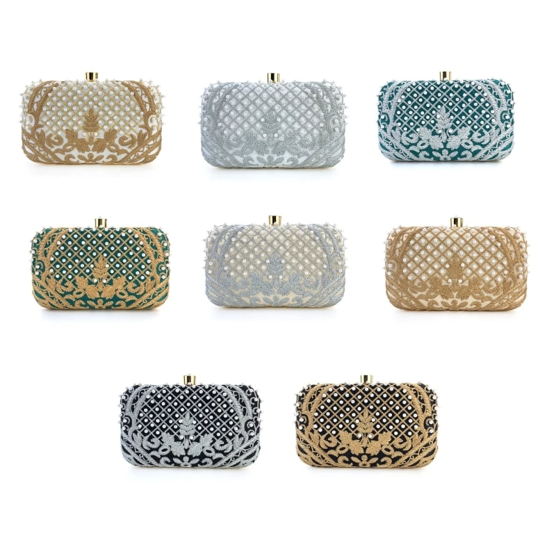 Women Handbag Evening Bag Party Bridal Clutch Embroidery Prom Wedding Purse Shoulder Crossbody Bags Detachable Chain