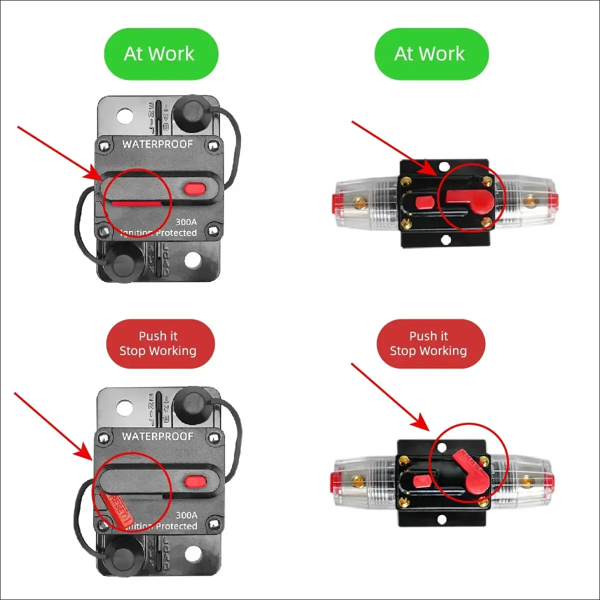 Circuit Breaker Fuses for Boat Audio 12V Trolling Manual Reset Manual Power Protect Waterproof 30A 50A 80A 100A 200A 300A