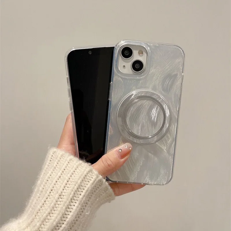 Glitter Round Grip Magnetic Holder Laser Lining Phone Case with Magsafe Compatibility