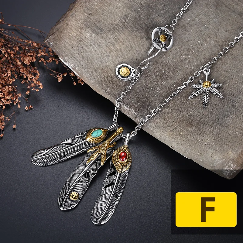 Luxury GORO'S Feather Necklace Men Stainless Steel Chain Takahashi Turquoise Hiphop Eagle Claw Pendants Jewelry 3