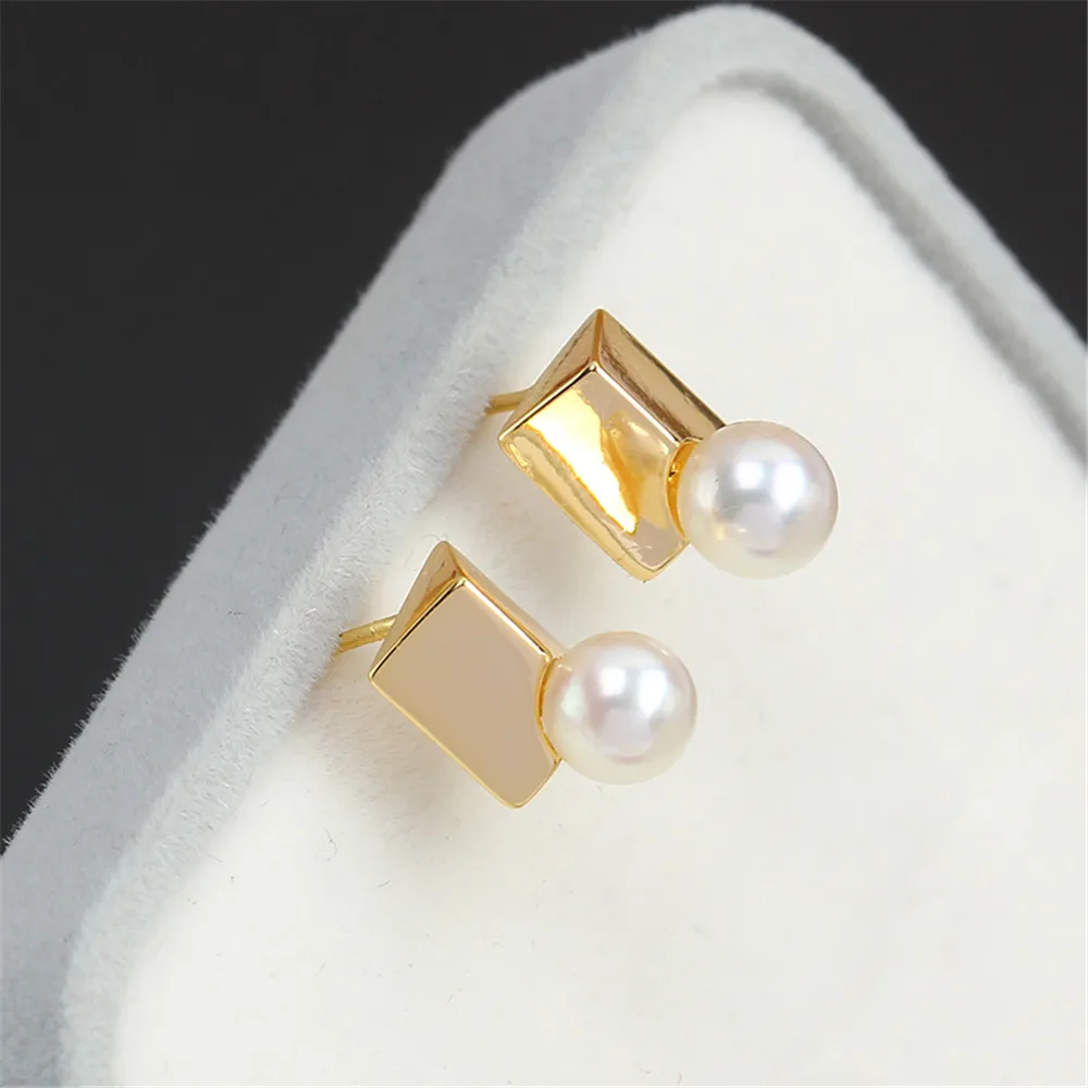 S925 Silver Needle Simple Irregular Shaped Small Square Pearl Earrings 14K Gold Earrings with Empty Support DIY Accessories korea irregular pearl beaded mobile phone chain for women girls handbag belt strap abs diy replacement handle bag accessories