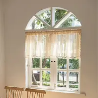 Beige Circular Patterned Hanging Tassel Short Curtain, Lace Short Curtain, Living Room, Bedroom, Kitchen Cabinet Cover Curtain 2