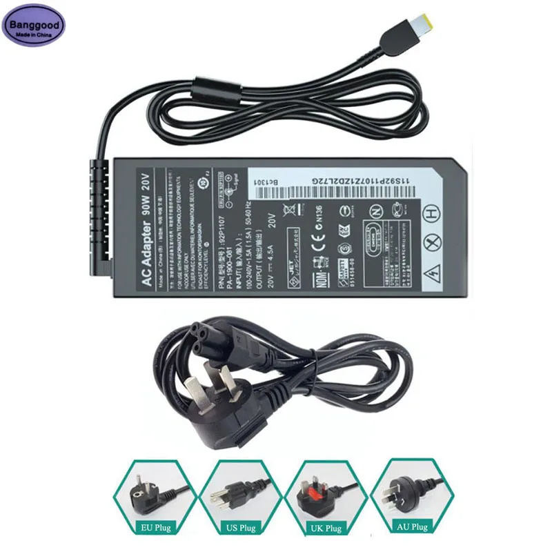 

20V 4.5A 90W Pin Type Laptop Charger w/ AC Power Cable for Lenovo X1 Carbon T440 E431 X230S X240S G405s G500s ADLX90NLT3A ADLX9