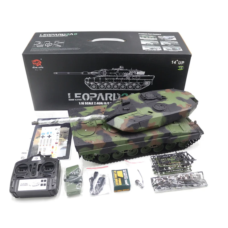Henglong 3889-1 German Leopard 2a6 Heavy Remote Control Tank 1:16 Simulation All Metal Track Model Children's Remote Control Toy 6