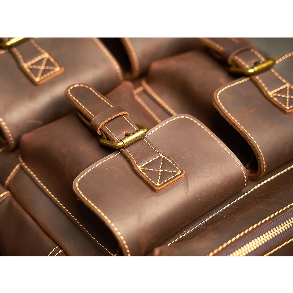 Genuine Leather Men's Backpack Vintage Bag Outdoor Travel Backpack Fitness bag Laptop Backpack Schoolbag For Laptop 17 Inch 5