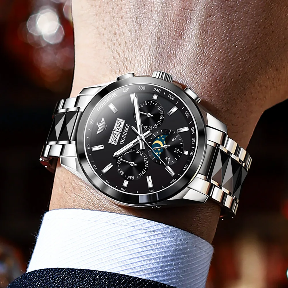 Original Brand OUPINKE Luxury Automatic Watch for Men Waterproof High-quality Mechanical Wristwatch Ceramic Skeleton Watches