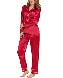 Elegant Women's Silk Satin Two-Piece Loungewear Set - XXL (Red)