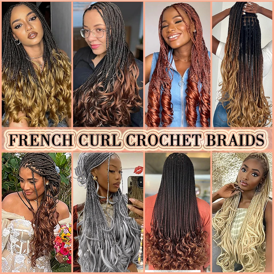 French Curly Box Braids Crochet Hair 24 Inch Synthetic Loose Wave Spiral Curly Crochet Hair Pre Looped French Curl Braiding