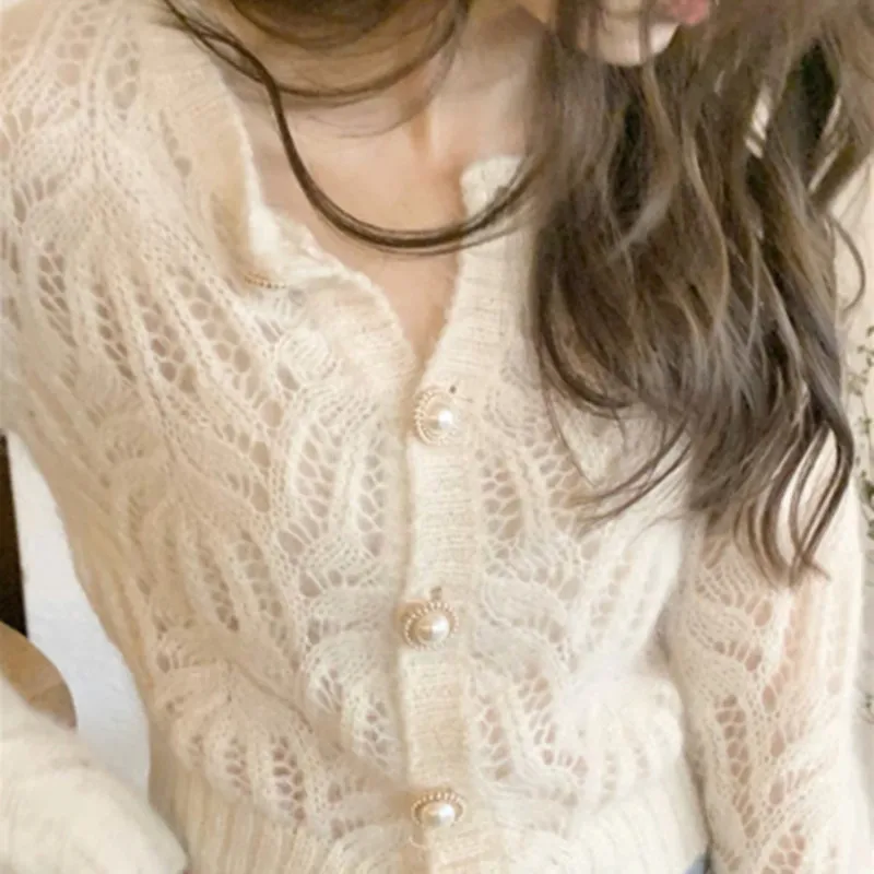 Autumn Vintage Elegant Female Cardigan Winter Long Sleeve Women Knitted Cardigan Sweaters Fashion Hollow Out Elegant Tops 16179 6
