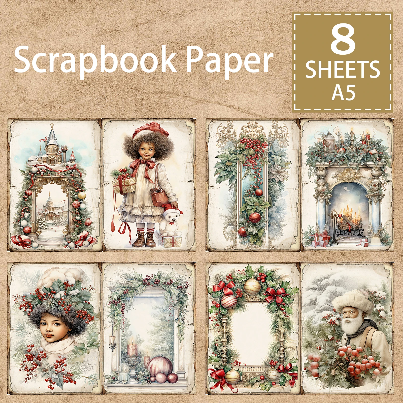 8-Sheets-A5-Size-Cute-African-Girl-Christmas-Decoration-Background ...