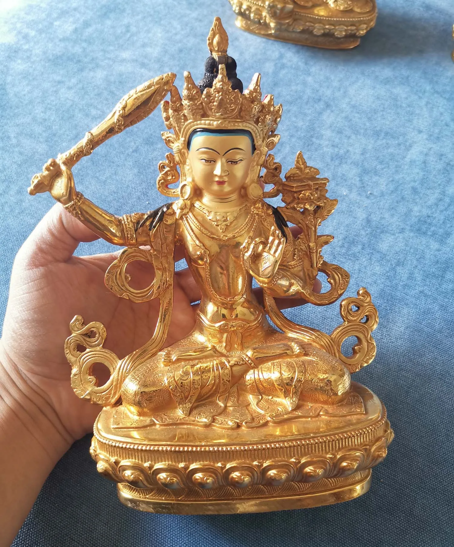 

21CM Tibet Buddhism gold gilding Bodhisattva Manjusri Guan yin PU SA Buddha statue brass statue HOME family effective protection