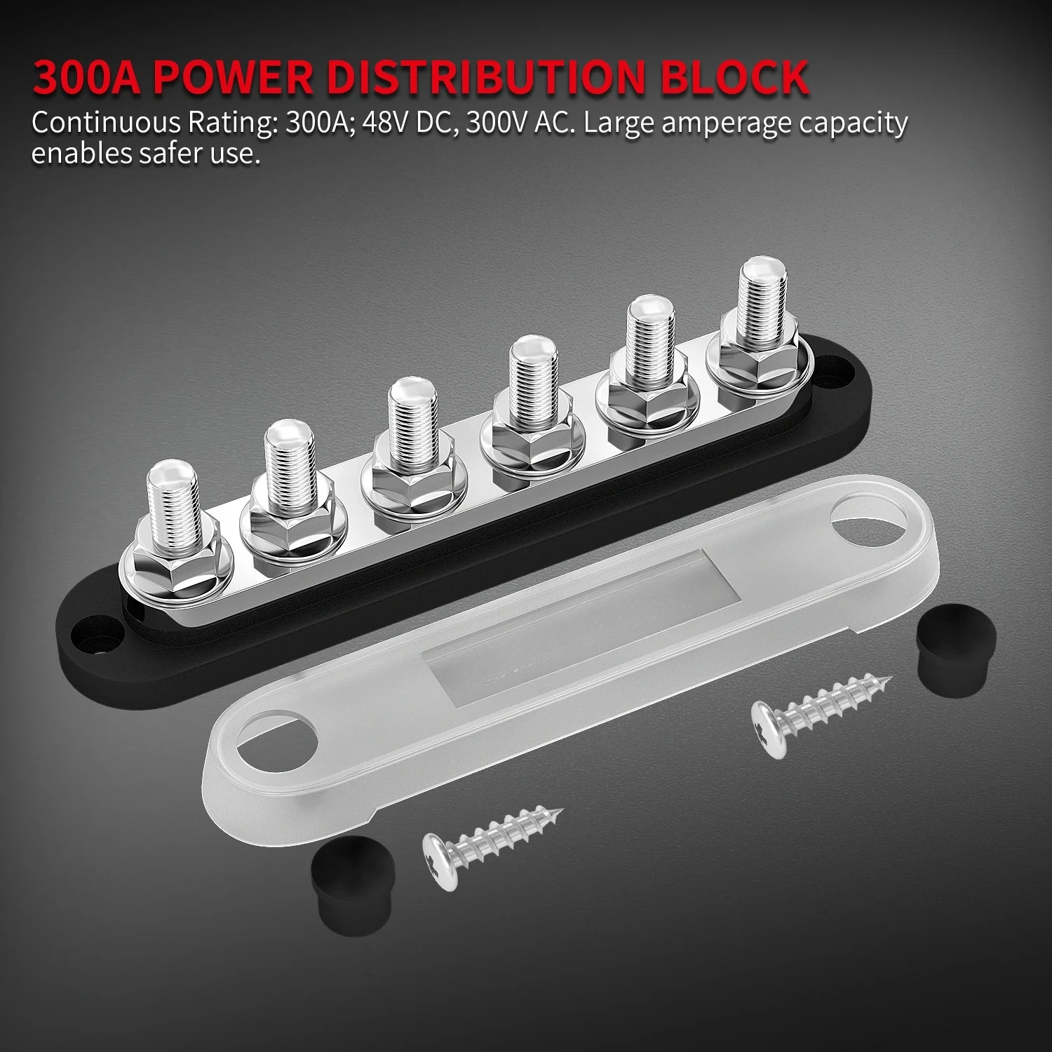 300A Busbar 12V Car DC Power Distribution Block with Cover 6x3/8