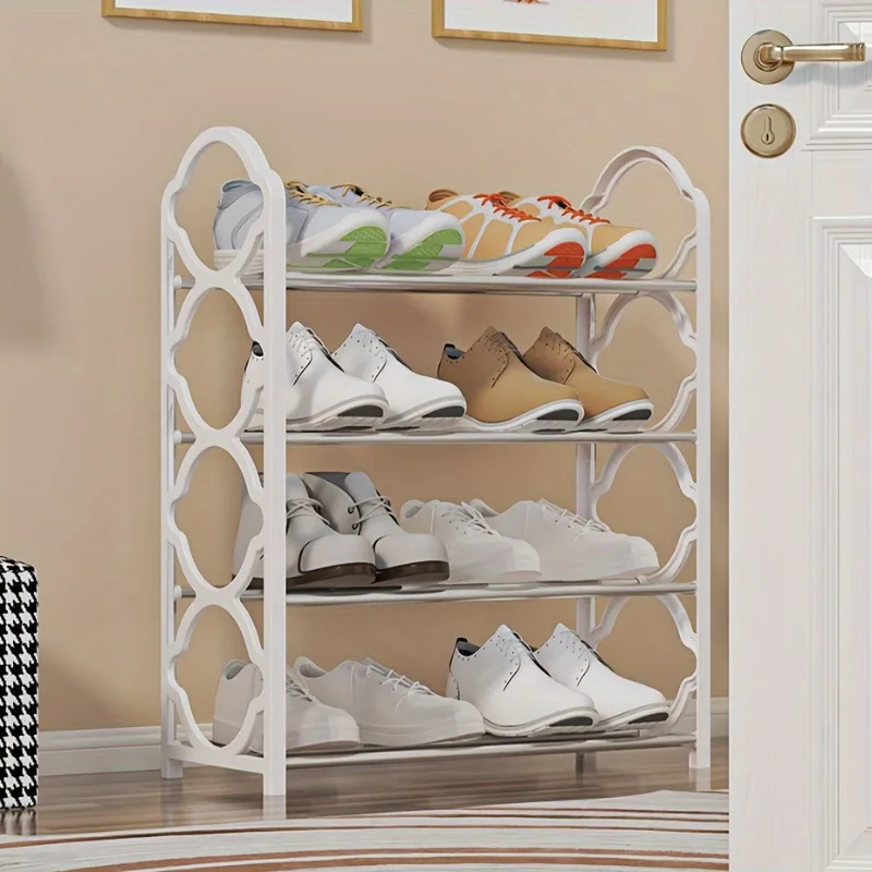 4-Tier Spacious Storage Rack-Sturdy Floor Standing Shelf with 12-16 Pair Shoe Organizer, Side Pockets, and Durable Steel Frame