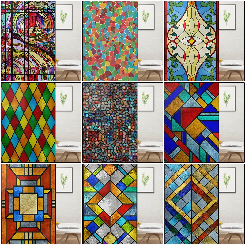 

Art European Painted Non-adhesive Frosted Electrostatic Glass Film Window Sticker Sunscreen Material Opaque Stained Glass