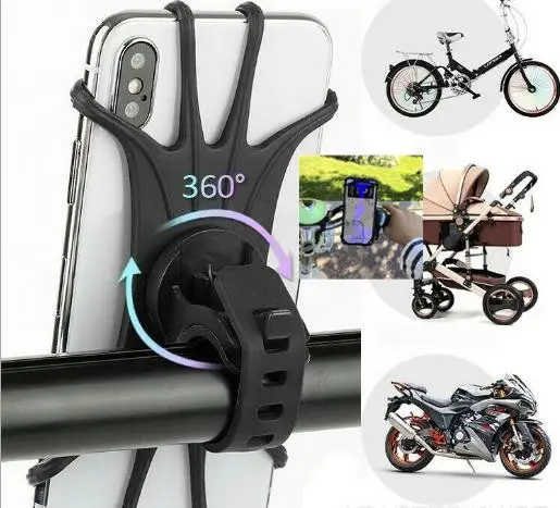 360 Rotation Bicycle Scooter Smart Phone Holder Mobile Phone GPS Holder Silicone Motorcycle Bicycle Scooter Stand For All Phone