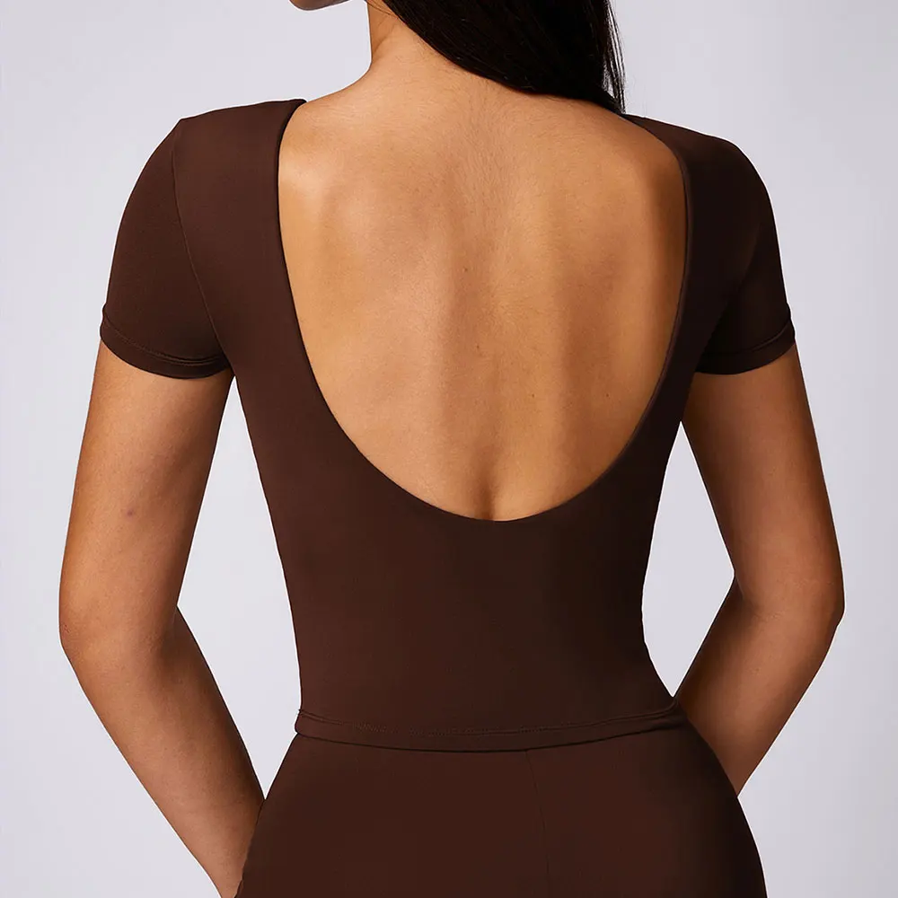 Summer Yoga Short sleeve Women Tight Fitting Beautiful Back Top Gym Running Workout Fitness Quick Dry Breathable Sport T Shirts