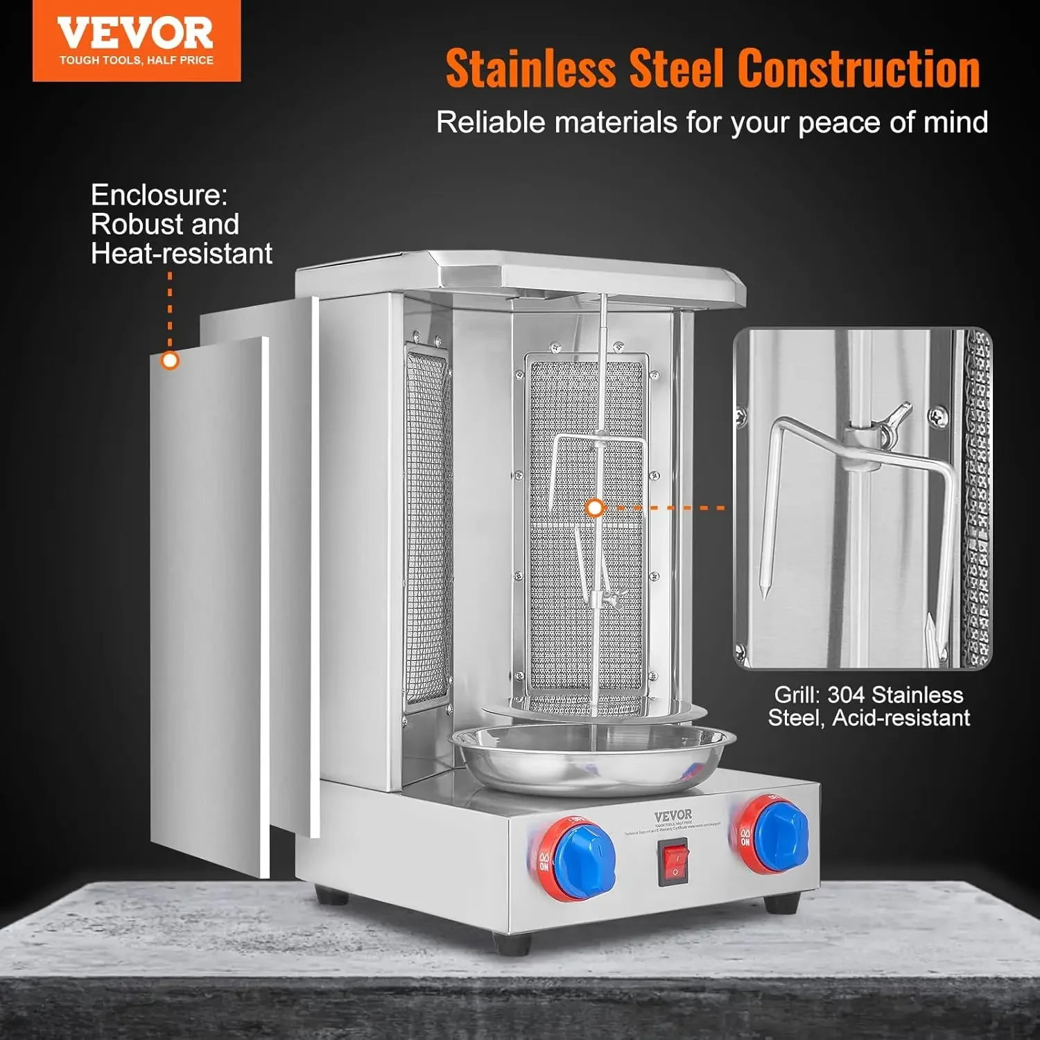 Grill Machine, 13 lbs Capacity, Chicken Cooker Machine with 2 Burners, Gas Vertical Broiler Gyro Rotisse 2
