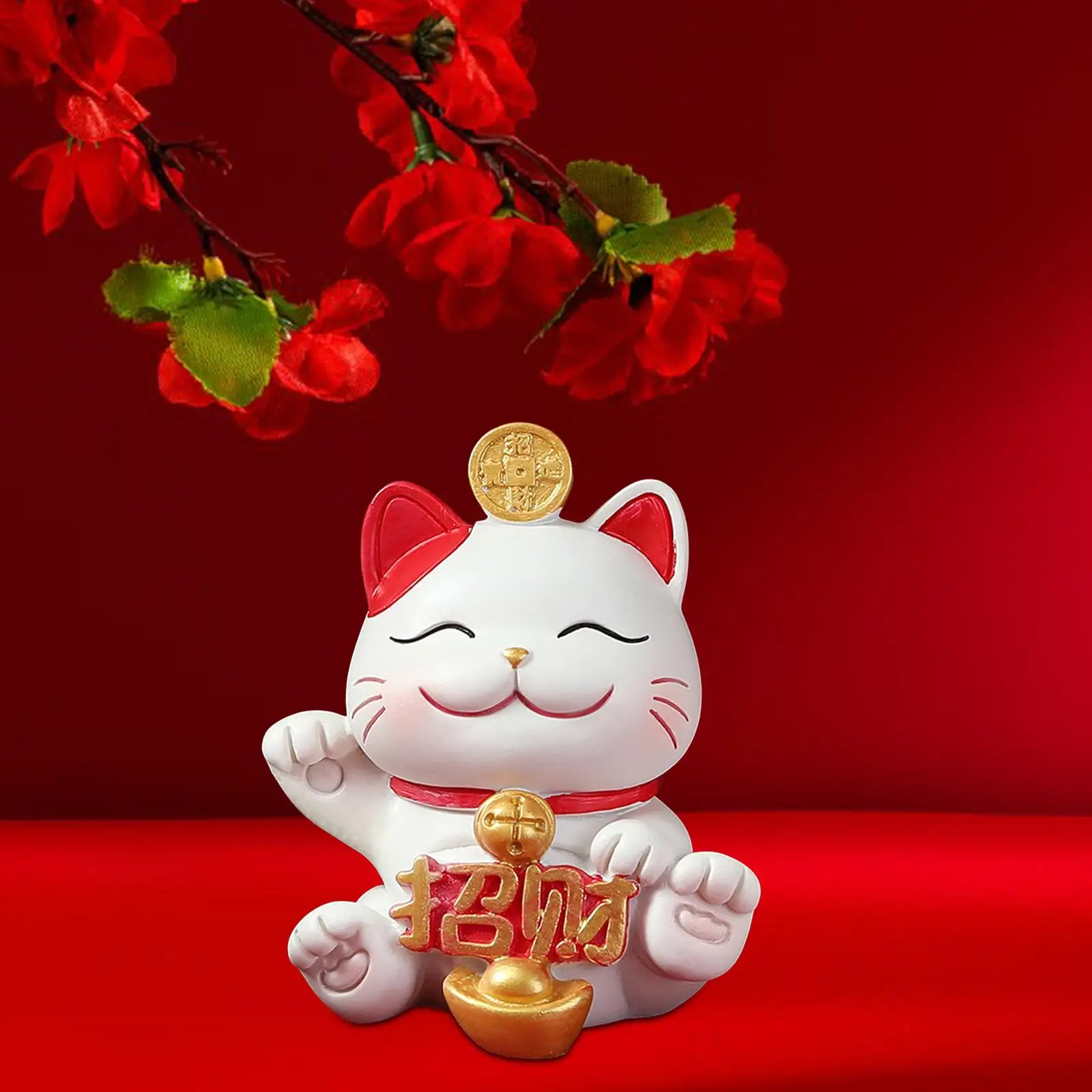 Lucky Cat Figurine Cartoon Desktop Ornament for Desk Living Room Bookshelf