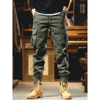 American Military Green Work Pants Men's Loose Casual Outdoor Trousers Spring Autumn Cuffed Men's Pants Multiple Pockets
