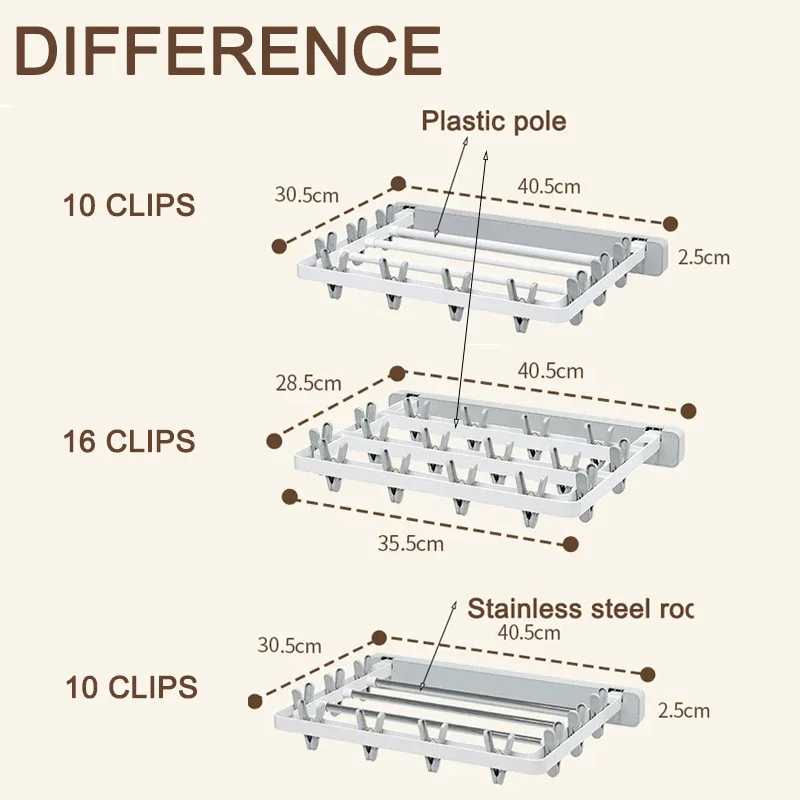 Folding Drying Rack Wall Mounted Drying Clip Windproof Sock Clip Clothing Rack Hanger Household Sock Drying Clip Space Saving 2