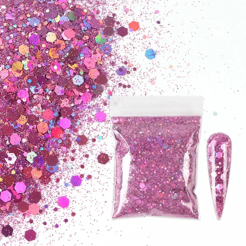 10G Nail Glitter Holographic Silver Chunky Mixed Hexagon Colorful Sequin Powder for Gel Polish Epoxy Resin DIY Nails Accessories