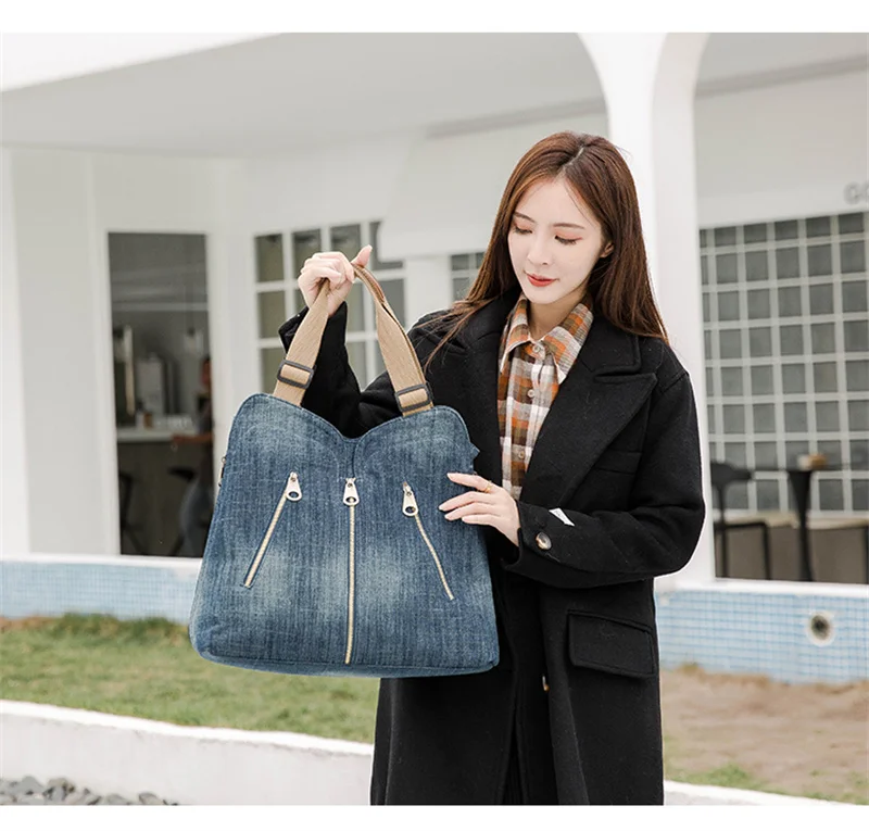 2023 Top Quality Women Denim Shoulder Bags Large Size Jeans Handbags Totes Casual Women Bags 2 Colors Drop Shipping