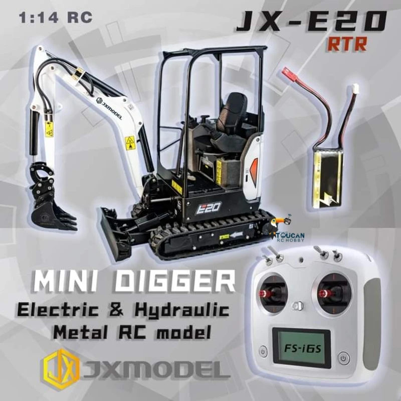 RTR JX E20 RC Mini Excavator 1/14 Scale Hydraulic Sounds Light JXMODEL Remote Control Metal Digger Model Painted Toy Toucanhobby 3