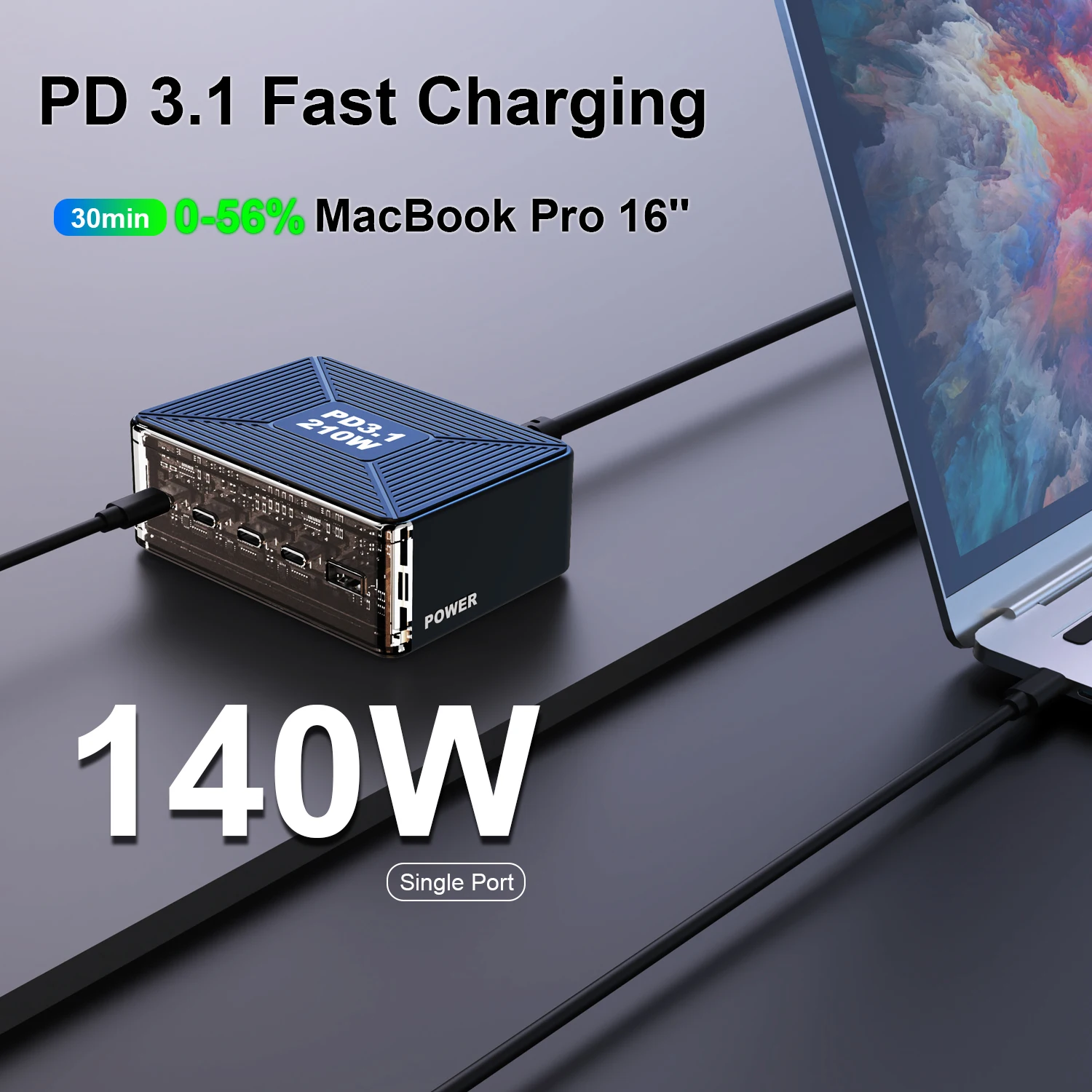 Ubigbuy 210W USB C 충전기, GaN PD3.1 140W 100W PPS 고속 충전 스테이션, C타입 노트북 전원 어댑터, 맥북 삼성 아이폰용