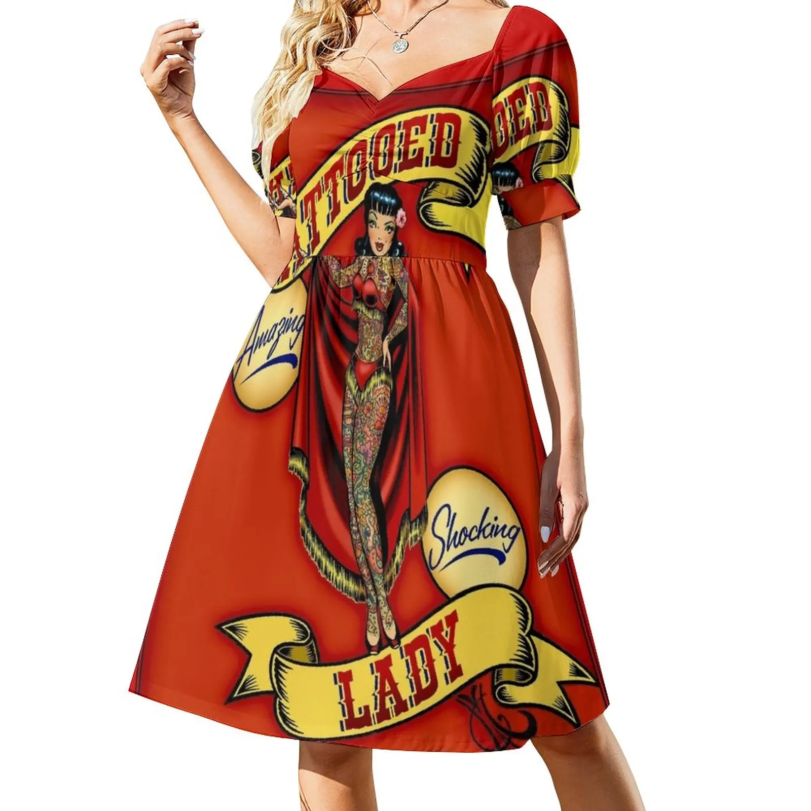 

TATTOOED LADY; Vintage Circus Advertising Print Dress Long dress woman luxury dresses