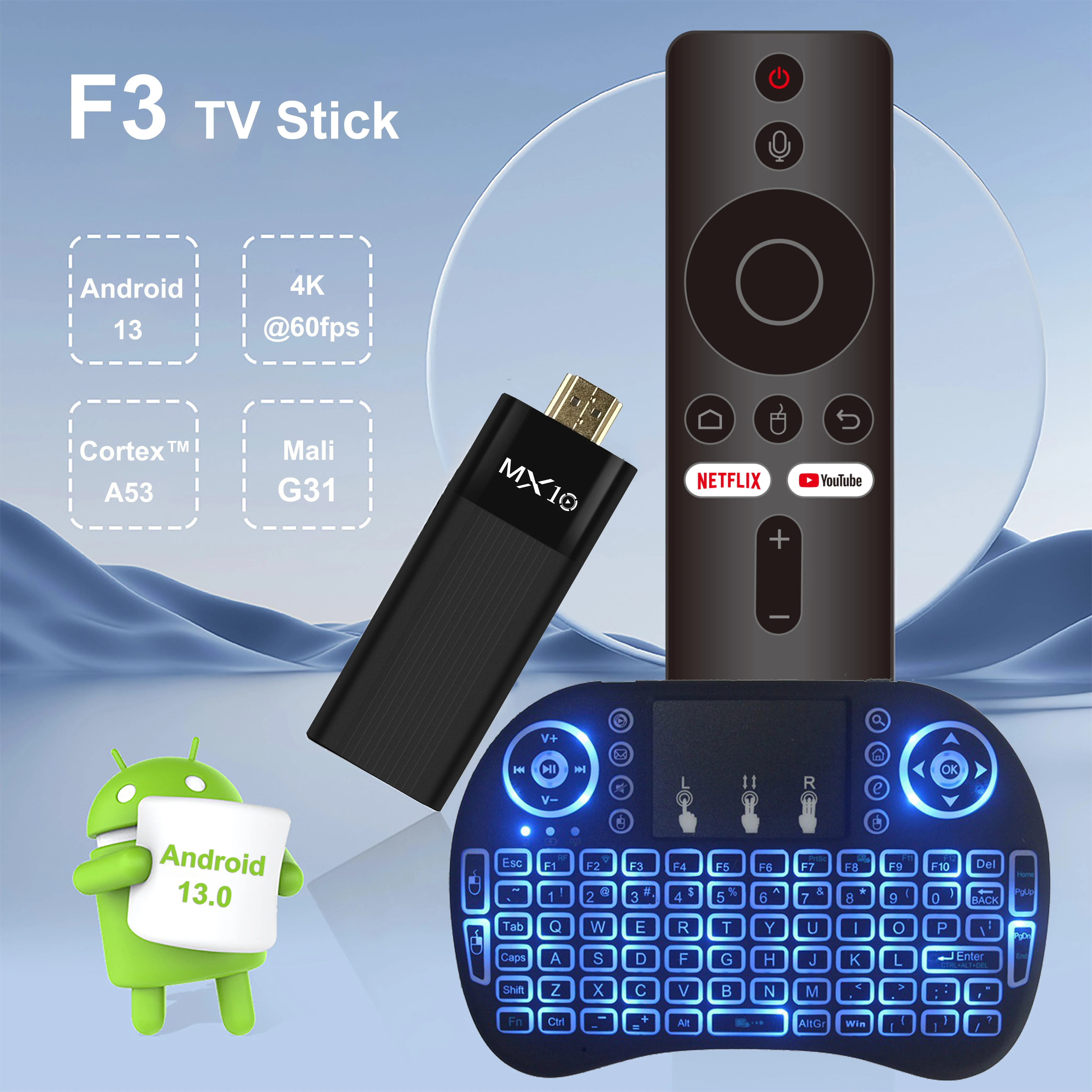 Ultra HD 4K Android TV Stick MX10-F3 Stick Mini Ho...