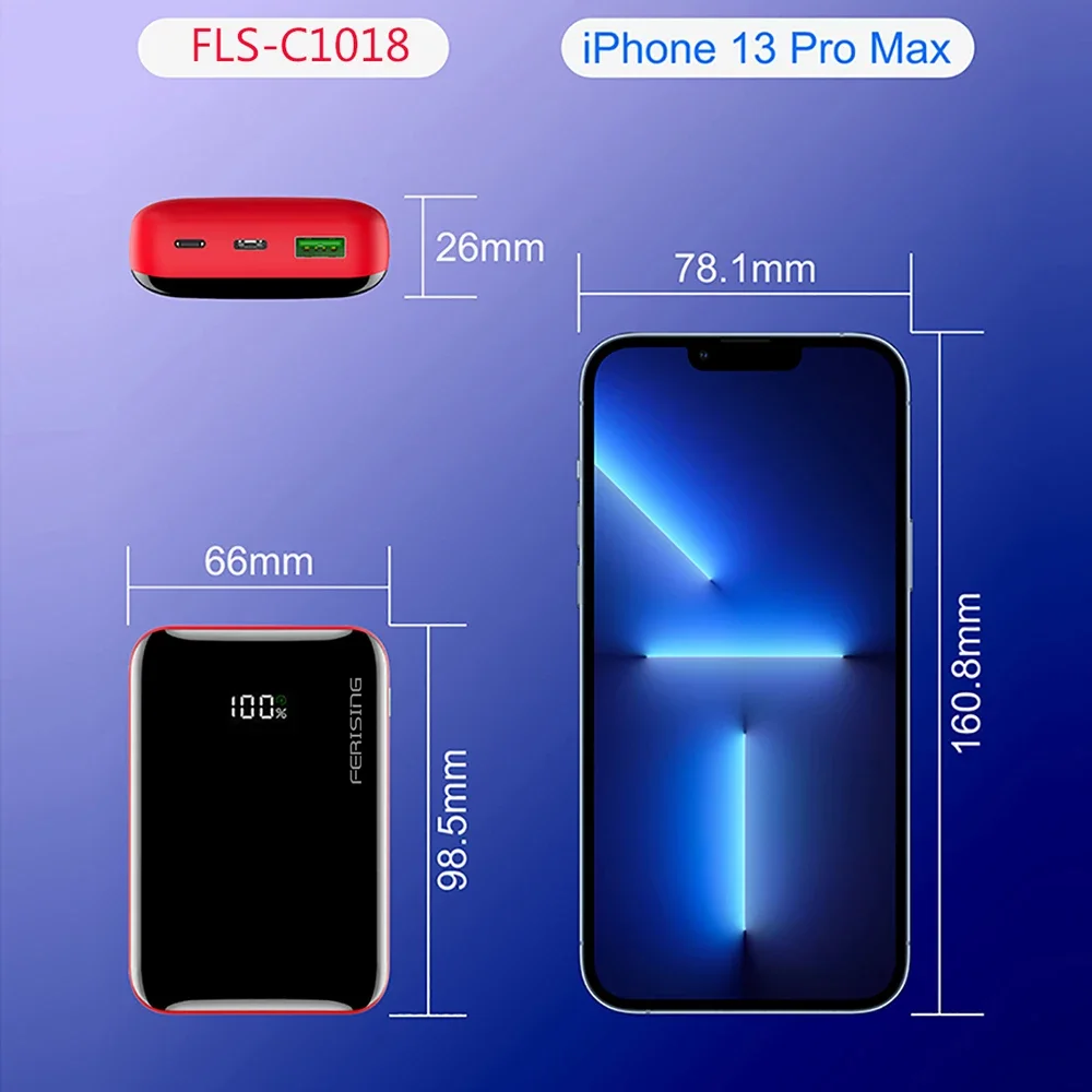 FERISING-Portable Power Bank, External Battery, Powerbank for Oneplus, iPhone, Xiaomi, VOOC Charger, 10000mAh, 20W, 22.5W 5