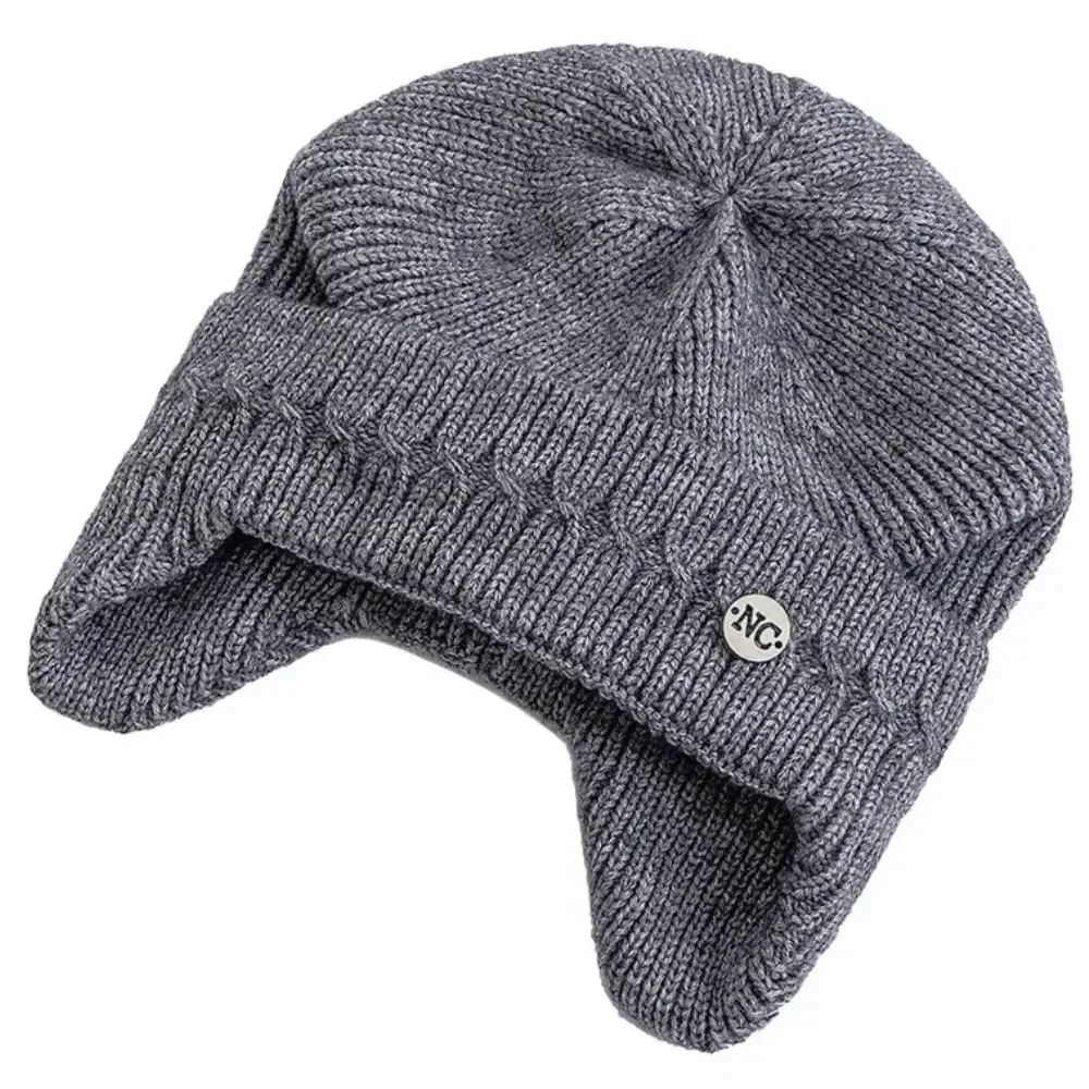 Unisex NC Metal Decorative Cozy Winter Hats With Earflap Men Women Fashion Beanie Hat Casual Winter Ear Protection Knitted Hats