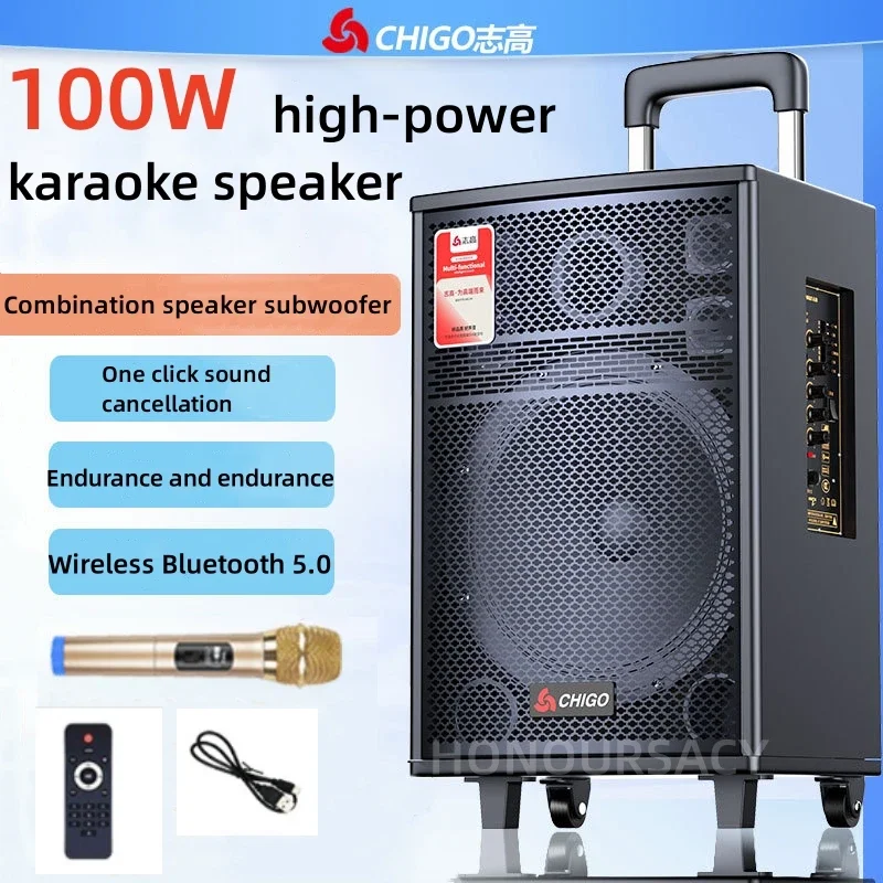 

100W High-power High Fidelity Wooden Bluetooth Speaker Trolley Box High Volume Home Theater Stereo Karaoke Strong Bass Speakers