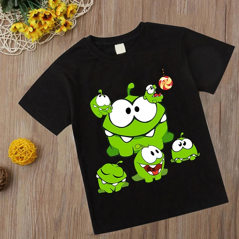 Fashion Game Om Nom T Shirt Summer O-neck Tshirt Cut The Rope Tees For Baby Boys Kids Casual Cartoon Tops Girls Frog Clothing 3