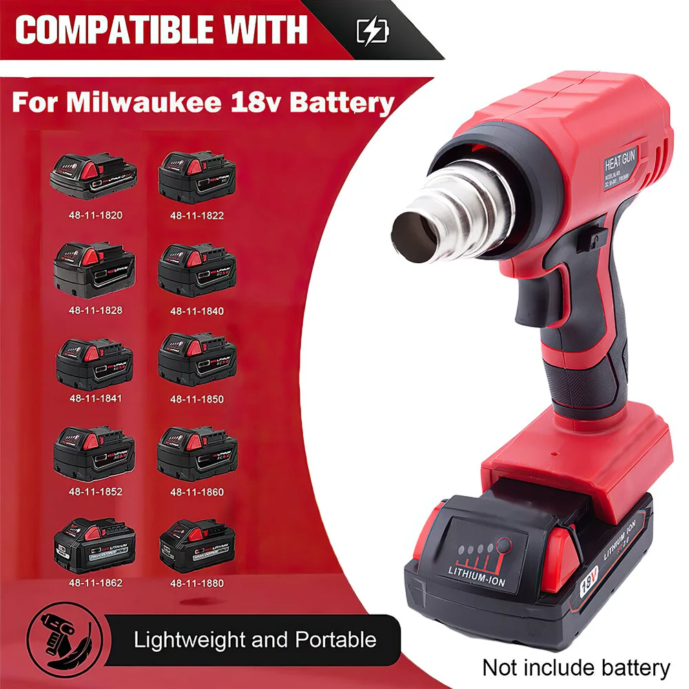 360W Cordless Heat Gun Portable 400℃ Hot Air Gun with 4 Nozzle Fit for Milwaukee 18V Battery (No Battery) 5